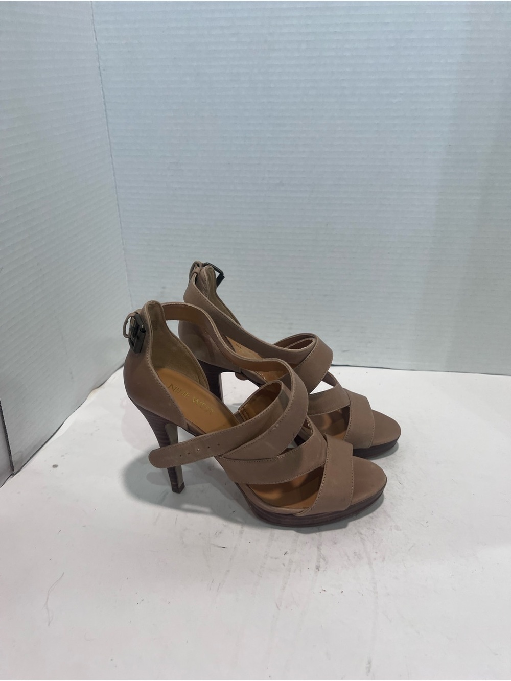 Nine West Taupe Crisscross Ankle-Strap Heels